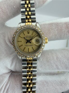 Rolex Two-Tone Ladies Datejust Gold Dial Watch